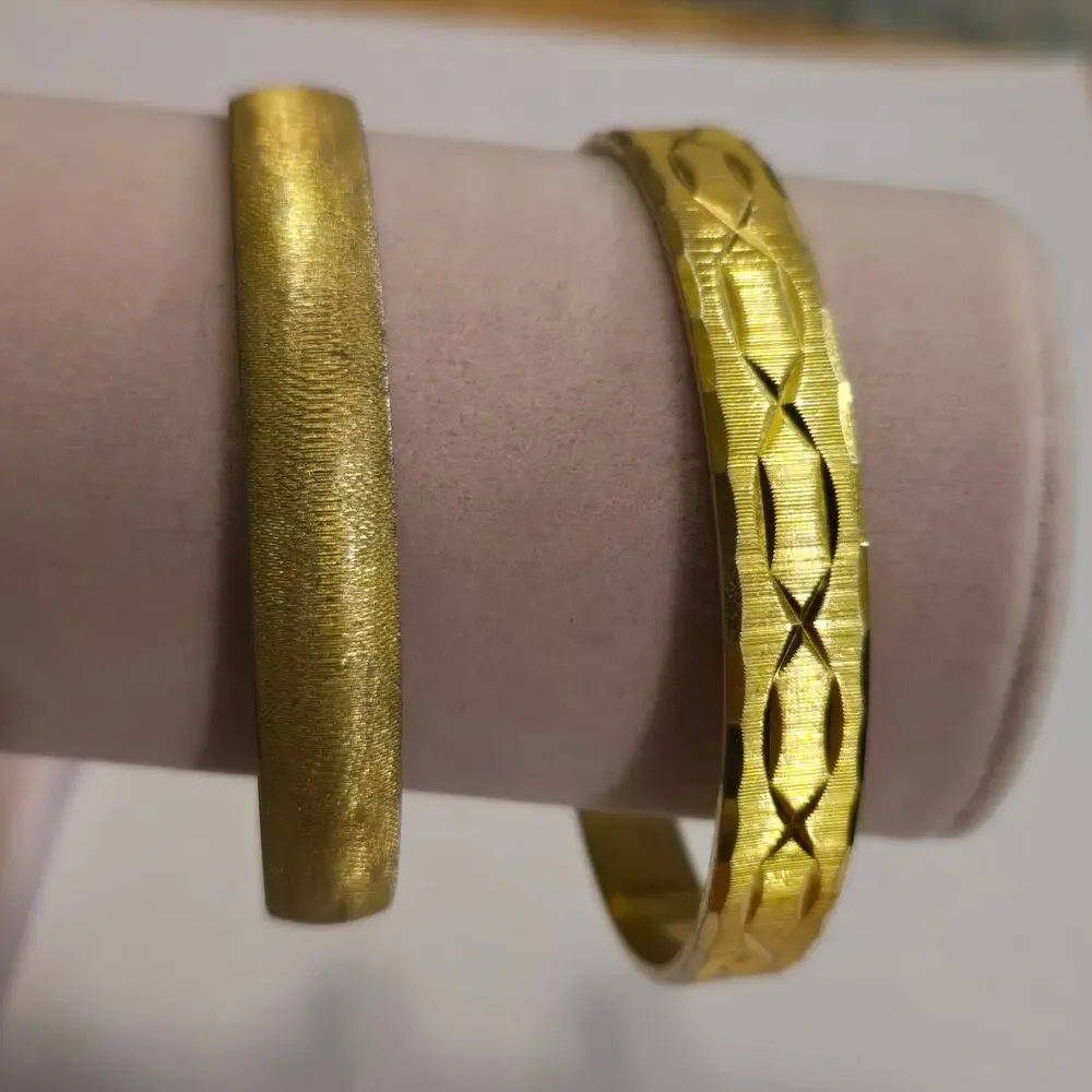 Vintage MONET Signed Gold Tone Bangle Bracelet Set Stackable Textured Pair